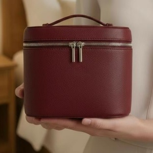 Custom Color Round PU <b>Makeup</b> Organizer Bag Portable Handheld Zipper Travel Toiletry <b>Case</b> Multi Compartments Cosmetic Storage Bag - Product Image 2