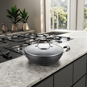 Wok moderne et écologique en aluminium forgé de 20x6.5 <span class=keywords><strong>cm</strong></span> avec revêtement en marbre Batterie de cuisine à induction au gaz pour casseroles - Product Image 4