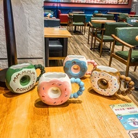 Tasse d'eau en céramique dessin animé, artistique, en porcelaine, de couleur donuts, tasse créative, pour couple, de très bonne qualité