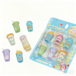 Ensemble de gommes 3D à la mode, fabrication personnalisée, vente chaude, gommes à crayon créatives en forme de tasse à bulles, 6 pièces/paquet, gommes colorées pour enfants - Product Image 1
