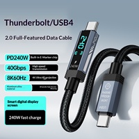 Câble de données USB4 en alliage d'aluminium tressé 240W avec affichage numérique USB-C vers Type-C pour téléphones mobiles, charge rapide et transmission de données