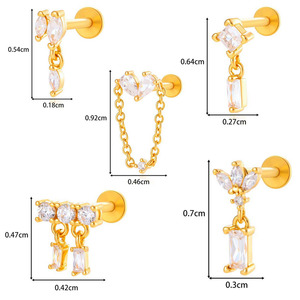 ต่างหูแฟชั่นแบบห้อยประดับเพชรไทเทเนียม ต่างหูแบบติดหลังแบน ชุบทอง ประดับ<span class=keywords><strong>เพชร</strong></span>ซิร์คอน เหมาะสำหรับเจาะหูแบบ Helix และ Labret ใช้ในงานแต่งงาน - Product Image 5