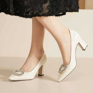 Pumps à bout pointu, talon bloc de 5 à 8 cm, doublure en PU, décoration en strass, chaussures de bureau confortables pour femmes - Product Image 2