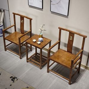 Ensemble de trois fauteuils en bois massif, dossier de style chapeau officiel, chaise de style chinois, design antique, pour salon - Product Image 2