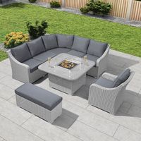Ensemble de meubles durables pour foyer d'extérieur Table de patio en rotin Cheminée de jardin carrée Brûleur à gaz Cour au propane sans fumée