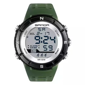 Relogio SANDA 386品牌男士电子腕表秒表闹钟发光二极管男钟树脂防水运动男士数码手表