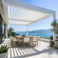 Pergola à lames orientables en aluminium avec bande LED, capteur de pluie et télécommande pour terrasse, jardin, hôtel