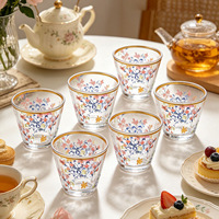 Nouvel ensemble de tasses en verre rétro de luxe léger, style Moyen-Orient, avec bordure dorée, pour thé noir et vin, idéal pour hôtels et cadeaux, service à thé pour la maison