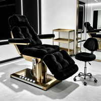Fauteuil de beauté chauffant électrique en velours à 3 moteurs, lit facial inclinable avec base dorée, chaise de salon avec tabouret et chariot pour institut de beauté et spa