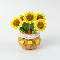 Set Hadiah Pot Bunga Rajutan Tangan Kreatif Dekorasi Bunga Matahari Kaktus Tulip Energi Positif