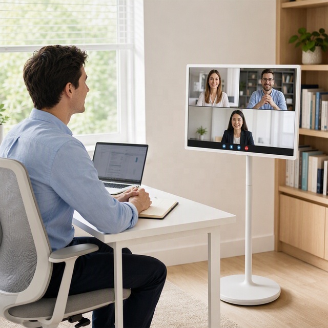 Portable Smart TV with Touch Display and Mobile Adjustable Floor Stand for Home Office Conference Business Entertainment
