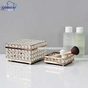 Small Square Gold Metal Collectible Acrylic Trinket Storage Box For Home Decoration