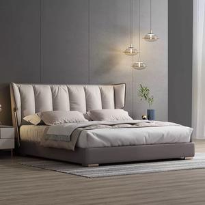 Meubles de chambre à coucher modernes <span class=keywords><strong>et</strong></span> luxueux populaires, cadre de lit double pour adultes, revêtement en cuir véritable, réglable, écologique - Product Image 5