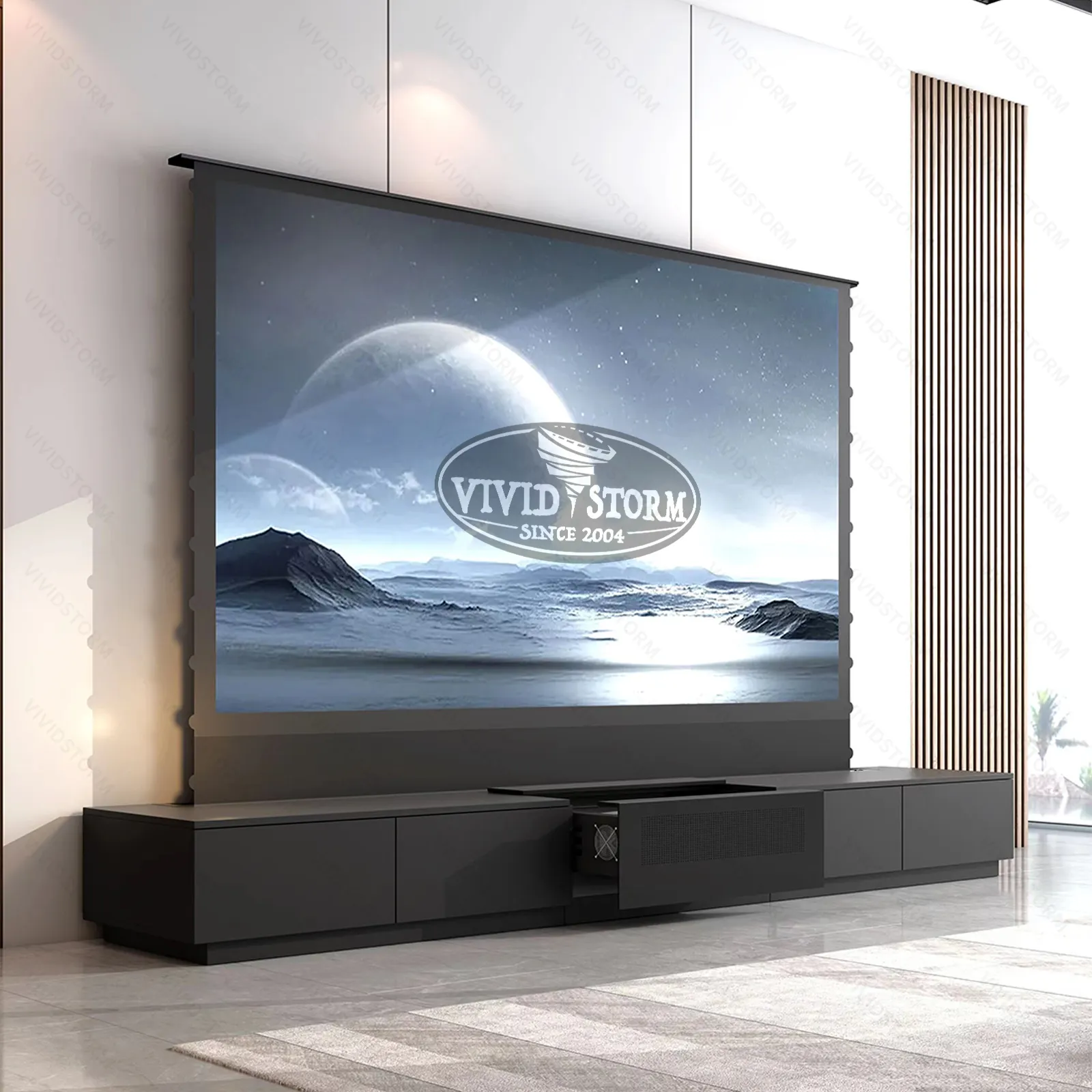 VIVIDSTORM mobile TV Laser motorizzato TV stand schermo di proiezione armadio integrato per tutti gli armadietti per proiettori UST