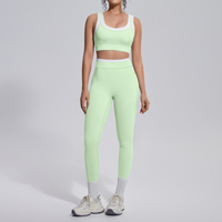Ensemble de leggings et soutien-gorge de sport pour femmes, color block, 80 % nylon, 20 % élasthanne, taille haute, yoga, fitness, entraînement, tenue deux pièces