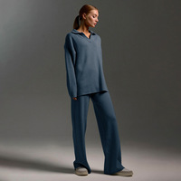 Européen Américain Automne Hiver Ensemble Deux Pièces Costume Tricoté Décontracté Col en V Pull Pantalon à Jambes Larges avec Imprimé Solide