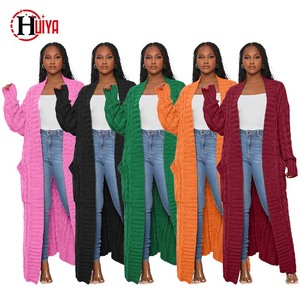 2024 femmes décontracté <span class=keywords><strong>Cardigan</strong></span> grande taille automne hiver long pull tricoté avec poche couleur unie pour la saison d'automne - Product Image 1
