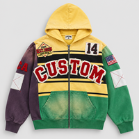 Sweat à capuche homme surdimensionné, effet usé, style streetwear, 400 GSM, avec broderie appliquée personnalisée, impression OEM personnalisée et fermeture éclair