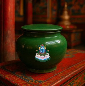 Green Metal Cremation Urn Round <b>Memorial</b> Jar Custom Decorative Ashes Container for Adult Funeral Remembrance - Product Image 1