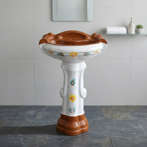 Lavabo de baño independiente de piedra de mármol Marquina negro moderno Lavabo de pedestal único con artículos sanitarios de cerámica - Product Image 4