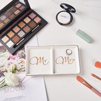 Bandeja de Cerámica Art Deco con Borde Dorado Personalizable, Plato Multifuncional Grabado para Guardar Joyas, Regalo de Boda