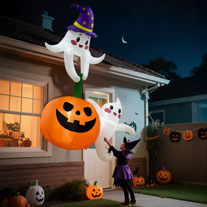 Decorazioni Gonfiabili di Halloween per Esterni: <span class=keywords><strong>Zucca</strong></span> Gigante con Fantasmi Carini e Cappello da Strega, Decorazione Luminosa a LED per Feste - Product Image 6