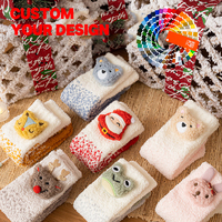 Chaussettes d'hiver rembourrées en polaire corail pour femmes, motif animaux mignons, longueur mi-mollet, respirantes, pour la maison, le sommeil, chaudes, de Noël, vente en gros