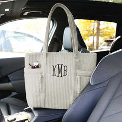 Sac à bandoulière personnalisé brodé multi-poches, sac de voyage, sac de shopping, sac à main décontracté pour femmes, sac fourre-tout en velours côtelé avec monogramme - Product Image 2