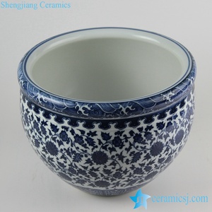 Pot de fleurs en céramique RZFU09-A-C73-01, motif de fleurs torsadées <span class=keywords><strong>bleu</strong></span> et blanc - Product Image 3