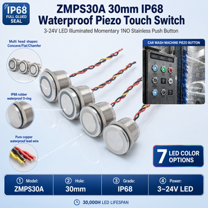 Botón táctil capacitivo eléctrico de 12mm, botón <span class=keywords><strong>pulsador</strong></span> impermeable IP68, Interruptor táctil piezoeléctrico con enganche subacuático - Product Image 1