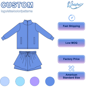 Комплект для йоги WEIWEI для девочек: топ с длинным рукавом на молнии (1/2), плиссированная юбка-шорты с подкладкой, с возможностью нанесения логотипа, детская спортивная одежда - Product Image 1