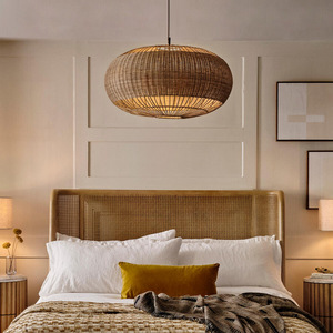 Lampe suspendue en rotin ronde, Source de lumière LED E27, pour chambre à coucher, Restaurant, café, maison d'hôtes, Style sud-est asiatique - Product Image 1