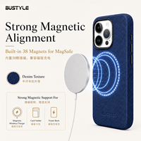 Étui de téléphone magnétique en tissu denim bleu camouflage pour iPhone 16 Pro, logo personnalisé en relief, velours doux, protection antichoc, coque arrière
