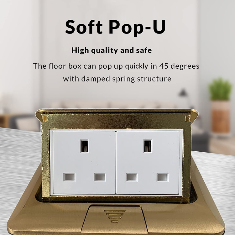 Wholesale Household Gold Metal Plate 250V 13A 2 Gang 3 Pin Waterproof BS Power Floor Box Pop up Socket
