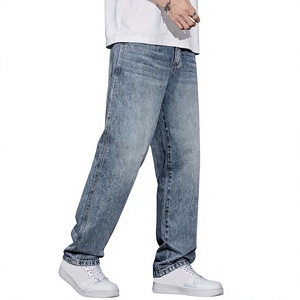 Mens Regular Fit Straight Leg Medium Blue <b>Jeans</b> Casual Washed Denim Pants Classic Vintage Streetwear Trousers <b>Soft</b> 100% Cotton - Product Image 3