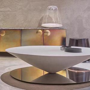 طاولة قهوة عائمة طاولة جانبية للمنزل لغرفة المعيشة طاولة طرفية ذات مخروط عاكس من الفولاذ والزجاج بطراز مصمم بشكل فني - Product Image 3