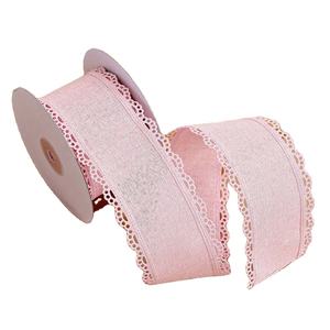 <span class=keywords><strong>Ruban</strong></span> en lin uni rose <span class=keywords><strong>et</strong></span> <span class=keywords><strong>blanc</strong></span> fait main <span class=keywords><strong>de</strong></span> 2,5 pouces avec bord festonné pour emballage cadeau - Product Image 1