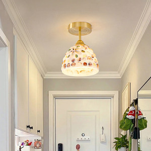 Lámpara colgante LED redonda E27 de estilo francés con conchas marinas coloridas para entrada de casa, pasillo, luz de techo de una sola cabeza - Product Image 1
