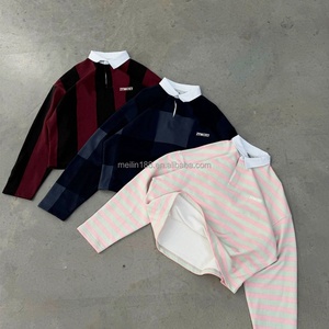 เสื้อเชิ้ตสตรีทแวร์แบบสั่งทำพิเศษ ทรงบ็อกซี่ โอเวอร์ไซส์ ผ้าฝ้าย 100% ลายทาง แขนยาว ปกโปโล สำหรับผู้ชาย - Product Image 1