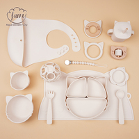 Ensemble de vaisselle en silicone pour enfants sans BPA, de qualité alimentaire, cuillère, bol, assiette, tapis de table pour nourrissons, tout-petits, enfants