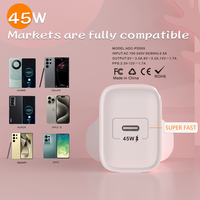 GaN PD UK EU US Plug 45W Super Fast Adaptateur de chargeur de USB-C pour iPhone 16 15 14 pour Smart Phone Adaptateur de chargeur Type-C