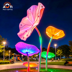 Grande lampe LED en forme de feuille de lotus, éclairage paysager RGB changeant de couleur, sculpture lumineuse extérieure pour parc et <span class=keywords><strong>jardin</strong></span> - Product Image 4