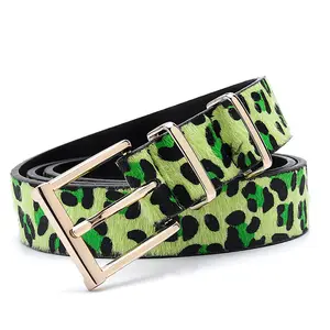 New Product Custom Leopard Green Color Horse Hair Leather Belt for Women