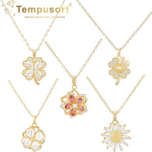 Collar Tempusort con Colgante de Trébol de Cuatro Hojas Chapado en Oro de 18K para Mujer, Collar de Moda con Incrustaciones de Cobre y Circonita, Collar Giratorio - Product Image 1