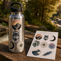 Autocollants personnalisés holographiques en vinyle imperméable à forte adhérence, motifs botaniques et célestes vintage pour journal, carnet et bouteille d'eau