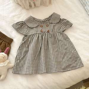 TongXingYuan Baby Girls Plaid Shirt With Peter Pan Collar And Brown Shorts Set Breathable Summer Clothing - Product Image 3