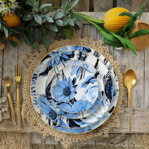Service de vaisselle en porcelaine fine écologique personnalisé, motif floral bleu et blanc, pour les fêtes, les restaurants, avec logo - Product Image 4