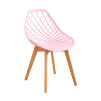 Chaise de salle à manger moderne et simple avec pieds en bois massif et assise en plastique PP creux pour la maison, l'extérieur et les restaurants