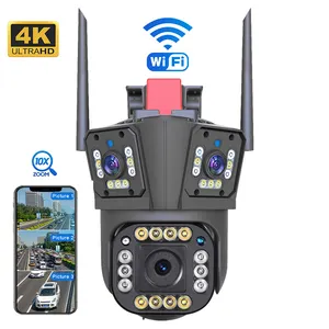 Outdoor 8MP 10X Zoom Óptico Vigilância Sem Fio WIFI Câmera de Segurança Ip Network Camera Ptz Três Lentes 4K Cctv Ptz câmera