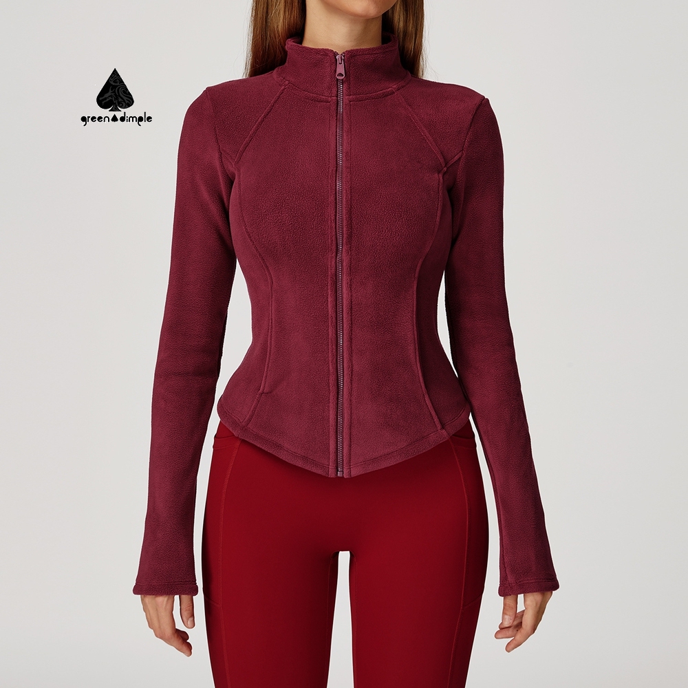 Customize Women's Stand Collar Full Zipper up Slim Fit Running Sports Top Breathable Cotton Fleece Fitness Gym Yoga Jacket